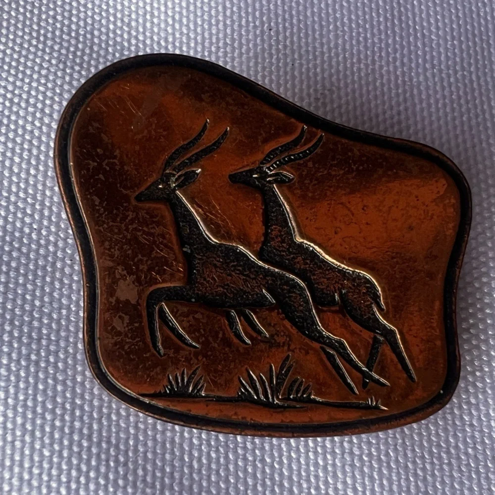 VINTAGE African deer signed Simba ARTISAN COPPER BRASS  SCULPTURE BROOCH